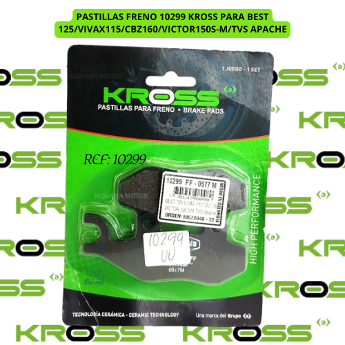 PASTILLAS FRENO 10299 KROSS PARA BEST 125/VIVAX115/CBZ160/VICTOR150S-M/TVS APACHE
