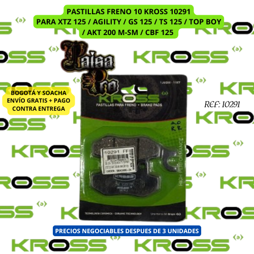 PASTILLAS FRENO 10291 KROSS PARA XTZ 125 / AGILITY / GS 125 / TS 125 / TOP BOY / AKT 200 M-SM / CBF 125
