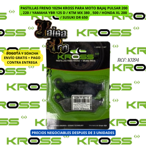 PASTILLAS FRENO 10294 KROSS PARA MOTO BAJAJ PULSAR 200 , 220 / YAMAHA YBR 125 D / KTM MX 380 , 500 / HONDA XL 200 / SUSUKI DR 650